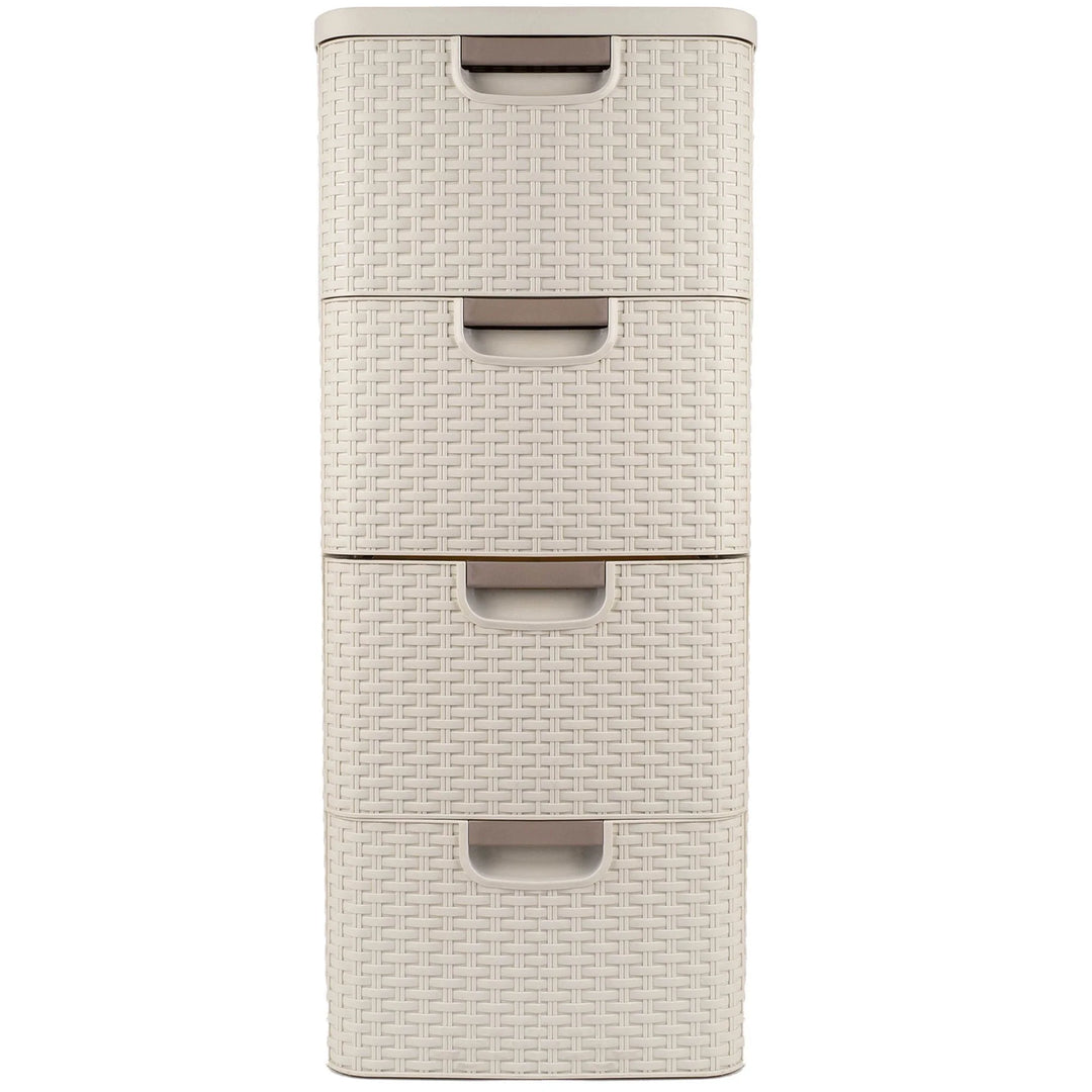 Curver 209907 Storage Unit with Drawers Curver Rattan Style Chest of Drawer Organiser Closet 4x 14L - Cream White