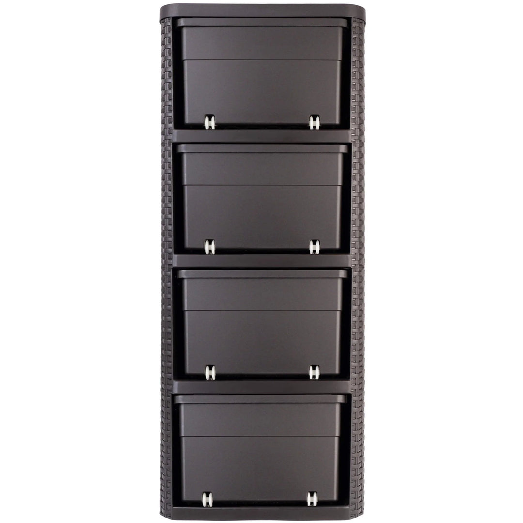 Curver 209906 Storage Unit with Drawers Curver Rattan Style Chest of Drawer Organiser Closet 4x 14L - Brown