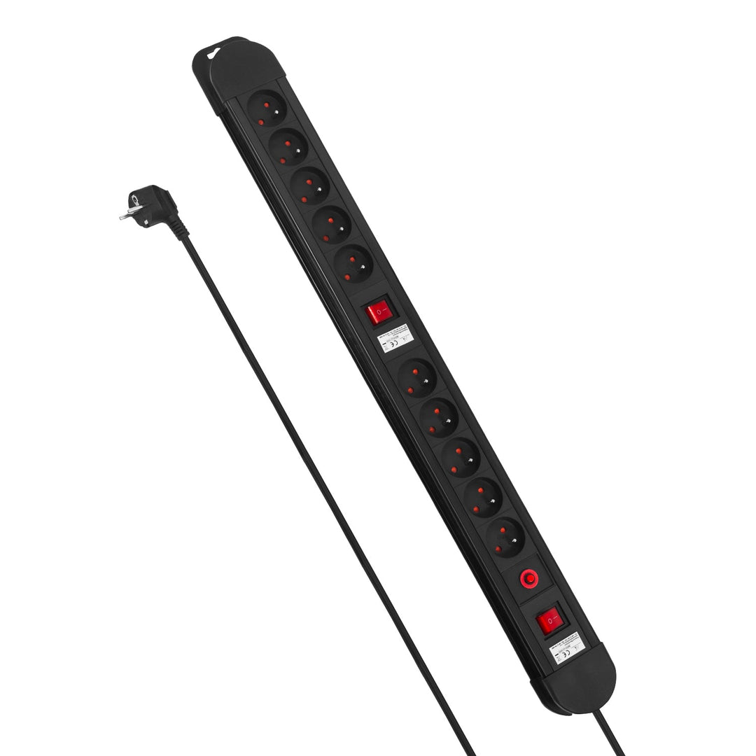 Maclean Power Strip, 10-outlet extension cord, 2 switches, overload protection and indicator, 3680W, MCE10