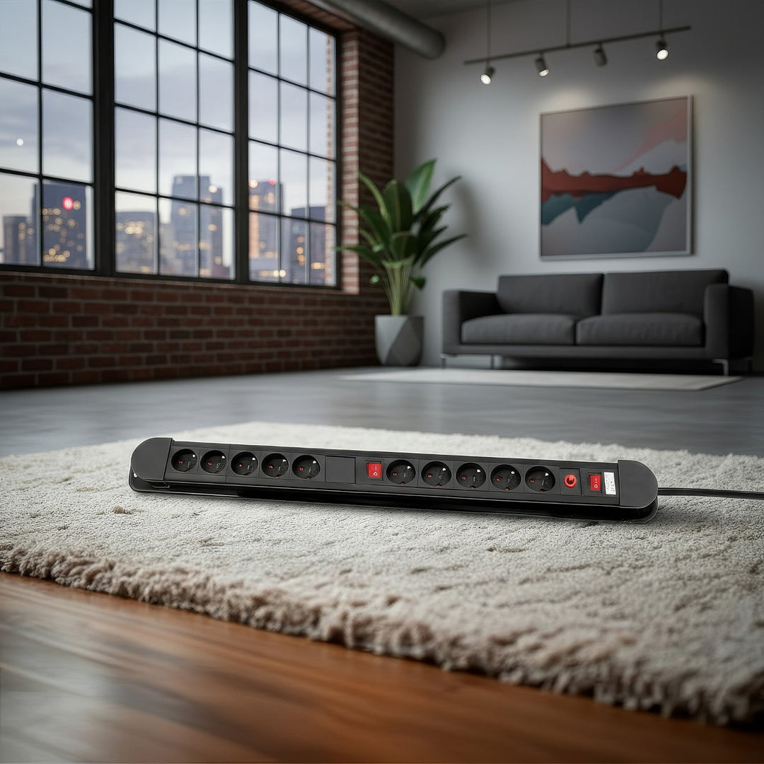 Maclean Power Strip, 10-outlet extension cord, 2 switches, overload protection and indicator, 3680W, MCE10