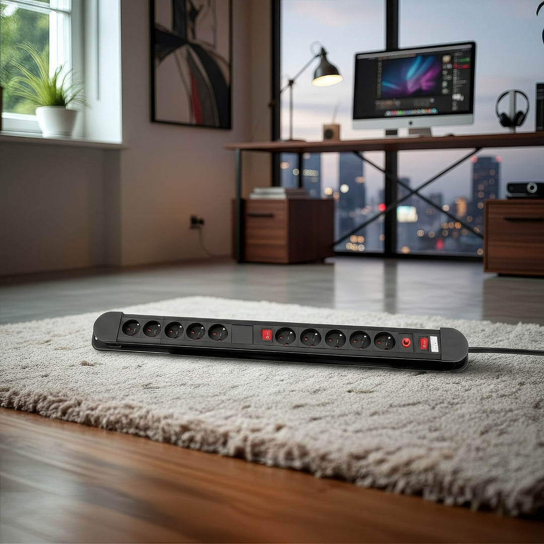 Maclean Power Strip, 10-outlet extension cord, 2 switches, overload protection and indicator, 3680W, MCE10