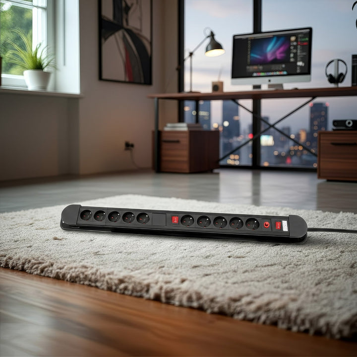 Maclean Power Strip, 10-outlet extension cord, 2 switches, overload protection and indicator, 3680W, MCE10