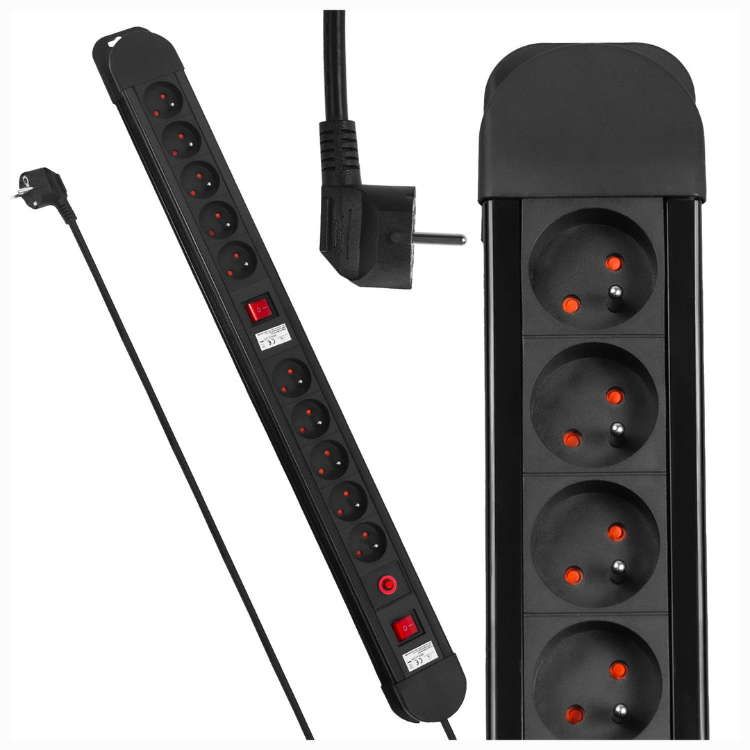 Maclean Power Strip, 10-outlet extension cord, 2 switches, overload protection and indicator, 3680W, MCE10