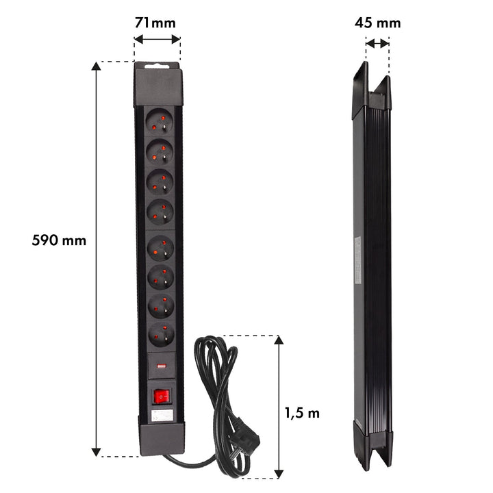 Power strip 8 outlets illuminated switch protection for children