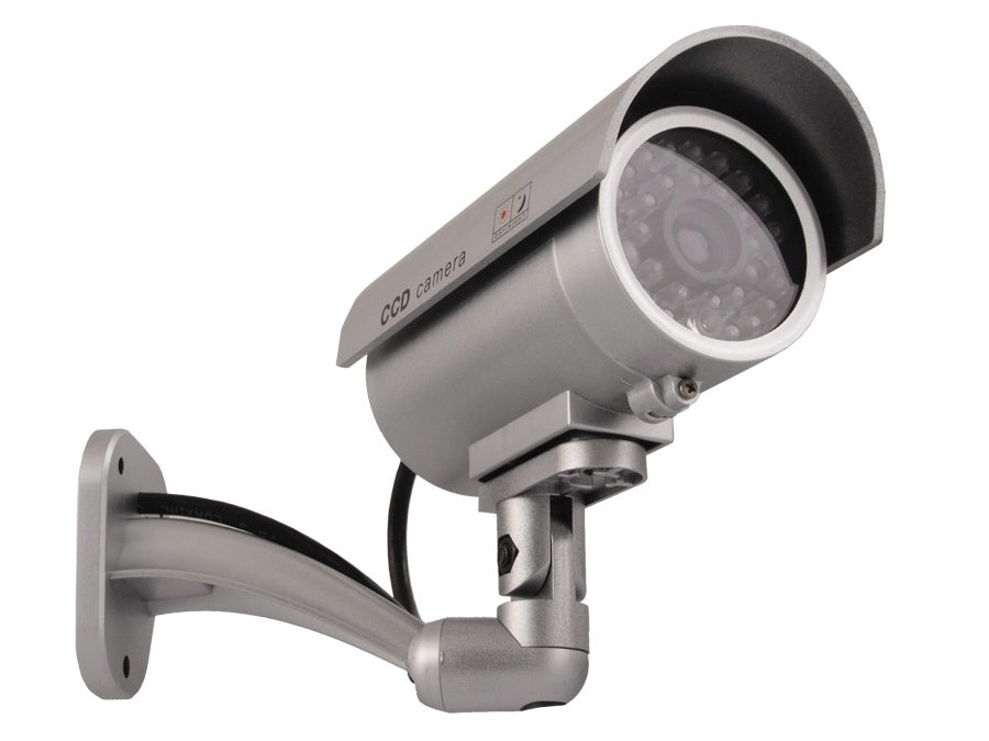 IR LED Dummy Camera Security Fake Silver Realistic Wall Mount Indoor Outdoor ABS