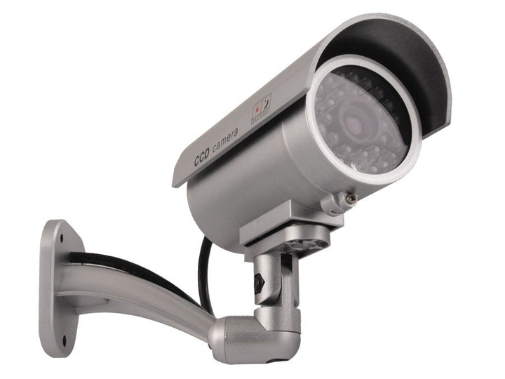 IR LED Dummy Camera Security Fake Silver Realistic Wall Mount Indoor Outdoor ABS