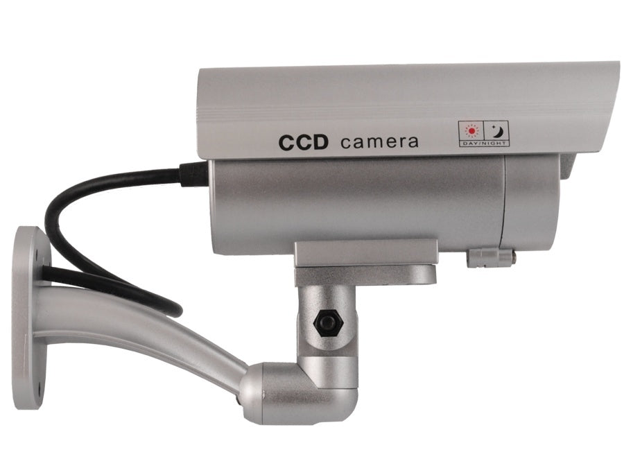 IR LED Dummy Camera Security Fake Silver Realistic Wall Mount Indoor Outdoor ABS