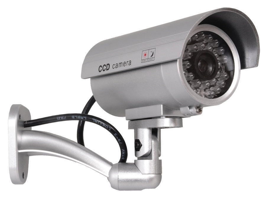 IR LED Dummy Camera Security Fake Silver Realistic Wall Mount Indoor Outdoor ABS