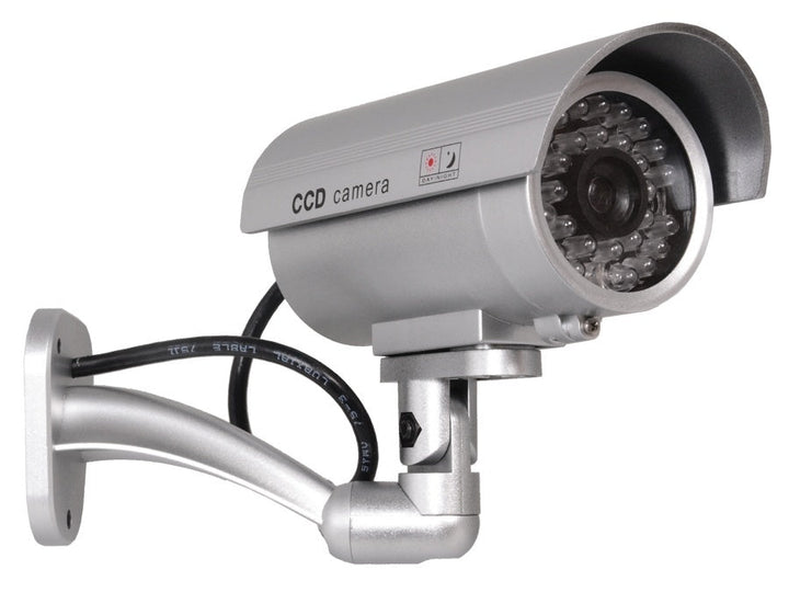 IR LED Dummy Camera Security Fake Silver Realistic Wall Mount Indoor Outdoor ABS