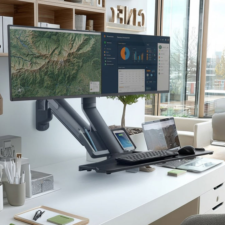 Maclean MC-633 Monitor Bracket Wall Mount Keyboard Shelf Sit Stand Workstation VESA 17" - 32"