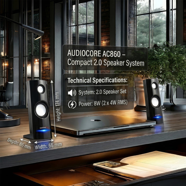 Audiocore AC870 Computer Stereo Speakers 8W PC Laptop USB Jack 3.5mm Connection Volume Control