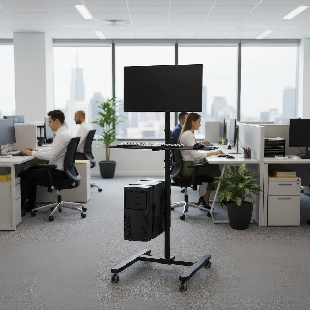 Maclean MC-793 Standing Computer Work Station Trolley Monitor TV Holder Keyboard Tray CPU Holder Castors