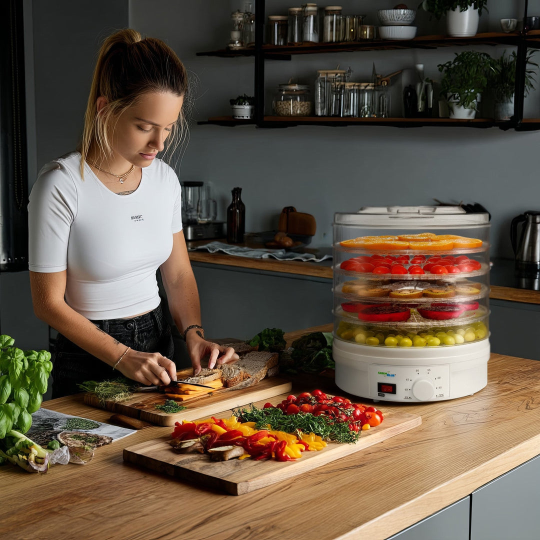 GreenBlue GB190 Food Dehydrator Fruit Vegetable 350W - 5 Trays - 35 to 70°C Temperature Control Adjustable