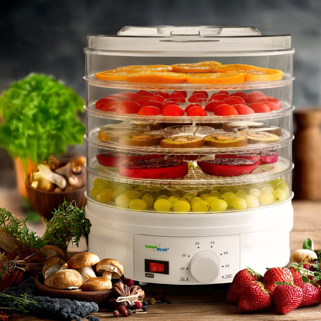 GreenBlue GB190 Food Dehydrator Fruit Vegetable 350W - 5 Trays - 35 to 70°C Temperature Control Adjustable