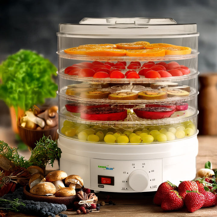 GreenBlue GB190 Food Dehydrator Fruit Vegetable 350W - 5 Trays - 35 to 70°C Temperature Control Adjustable