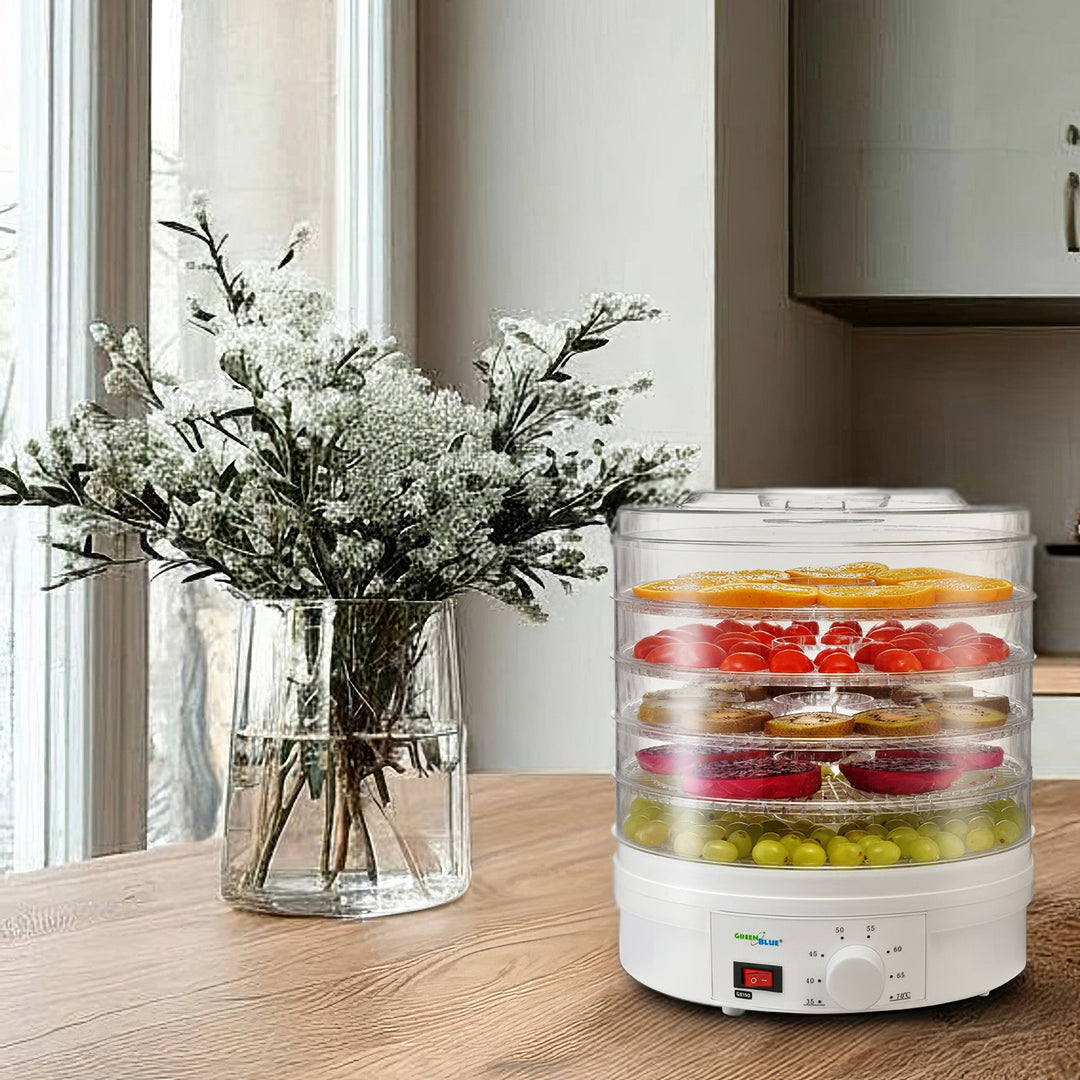GreenBlue GB190 Food Dehydrator Fruit Vegetable 350W - 5 Trays - 35 to 70°C Temperature Control Adjustable