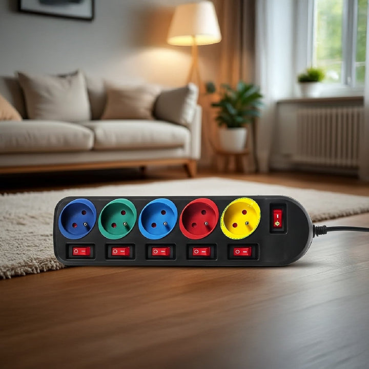 Maclean Energy MCE204M Power Strip Socket Extension Cord 5 Sockets with Switches 250VAC / 10A 1.5m Multi colour