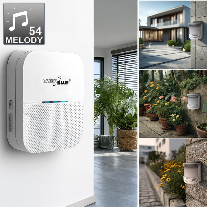GreenBlue GB212 Wireless input siren, motion sensor 52 white tunes, 230V, max. 8 sensors