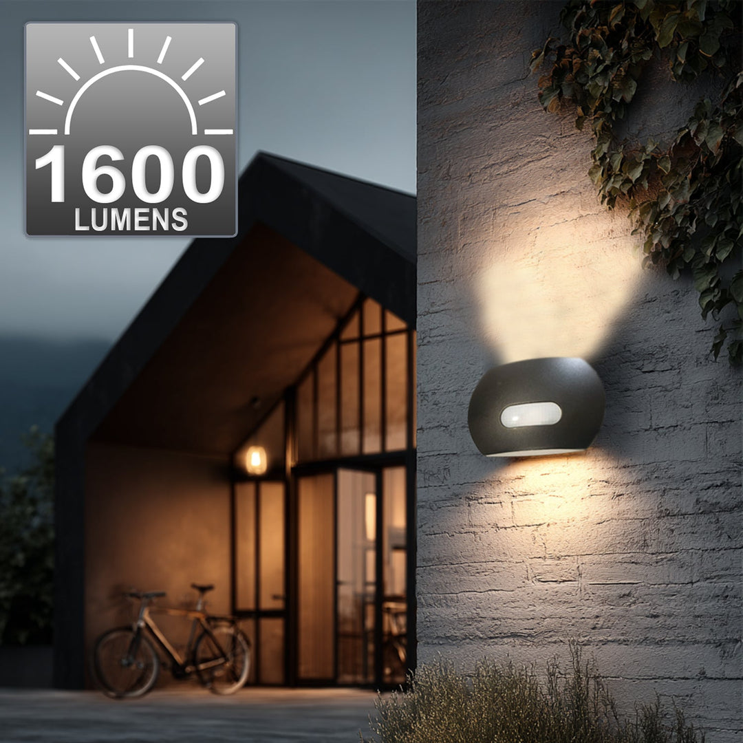 Maclean Energy MCE366 LED wall lamp with PIR sensor - PC + ALU, 20W (1600lm) Neutral White 4000K IP65 gray