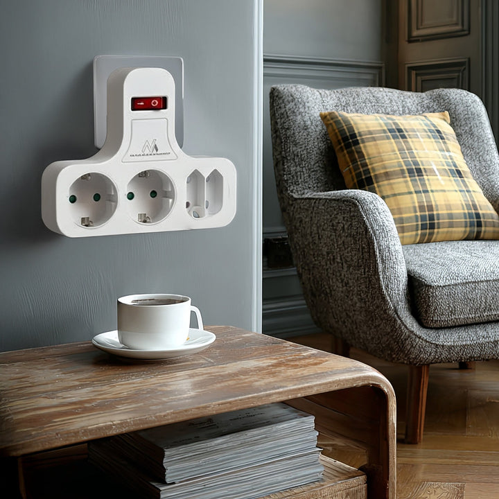 Maclean power socket, quadruple with breaker, stabilizing foot, schuko type, 2x2.5A, 2x16A, MCE224