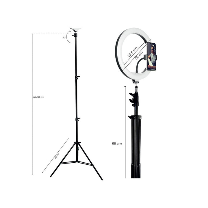 TRACER 30cm Ring Light with 210cm Adjustable Tripod - Ideal for Professional Lighting