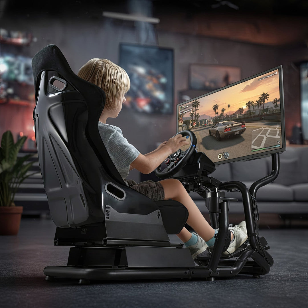 Racing Simulator Cockpit 3-in-1 Seat up to 130kg Shift lever holder Steering wheel stand TV mount up to 50" Max. Vesa 400x200 ...