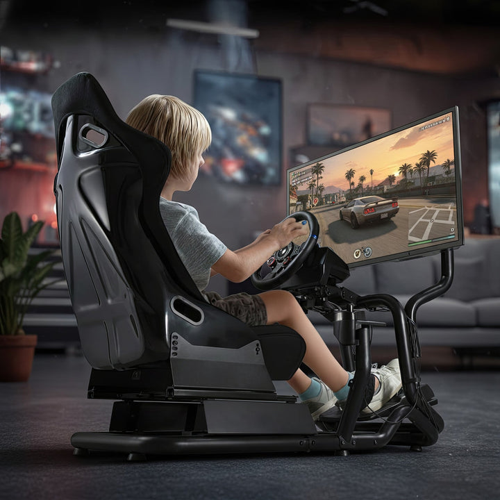 Racing Simulator Cockpit 3-in-1 Seat up to 130kg Shift lever holder Steering wheel stand TV mount up to 50" Max. Vesa 400x200 ...
