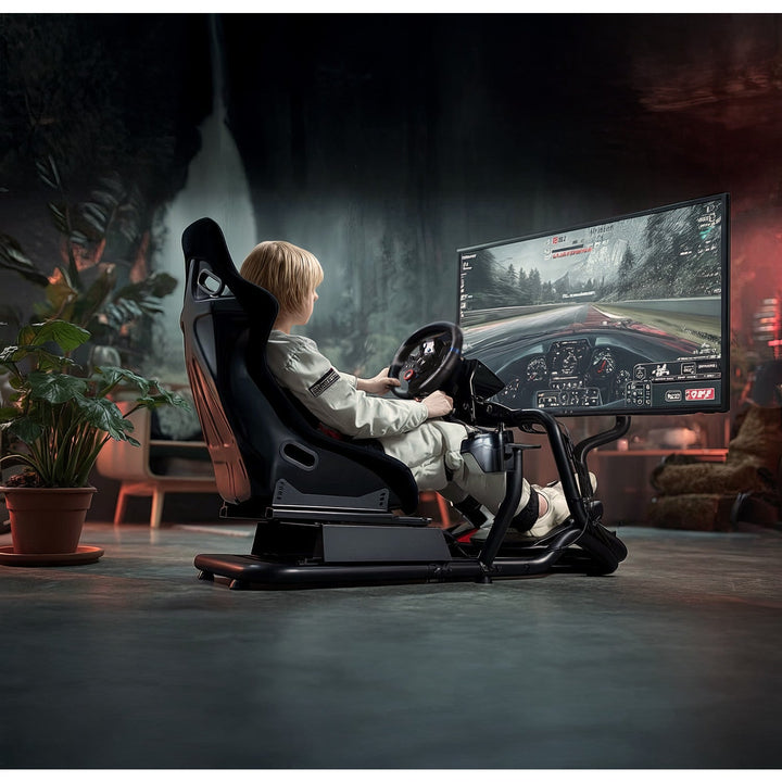 Racing Simulator Cockpit 3-in-1 Seat up to 130kg Shift lever holder Steering wheel stand TV mount up to 50" Max. Vesa 400x200 ...