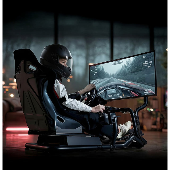 Racing Simulator Cockpit 3-in-1 Seat up to 130kg Shift lever holder Steering wheel stand TV mount up to 50" Max. Vesa 400x200 ...