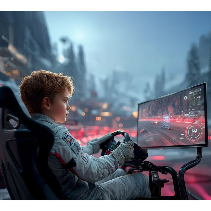 Racing Simulator Cockpit 3-in-1 Seat up to 130kg Shift lever holder Steering wheel stand TV mount up to 50" Max. Vesa 400x200 ...
