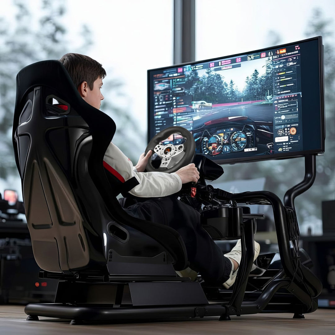 Racing Simulator Cockpit 3-in-1 Seat up to 130kg Shift lever holder Steering wheel stand TV mount up to 50" Max. Vesa 400x200 ...