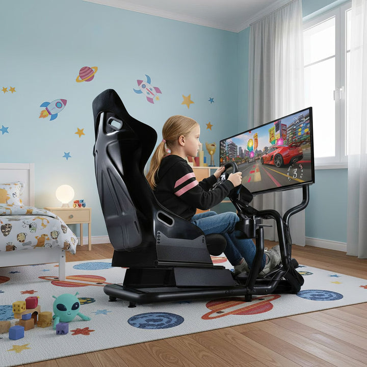 Racing Simulator Cockpit 3-in-1 Seat up to 130kg Shift lever holder Steering wheel stand TV mount up to 50" Max. Vesa 400x200 ...