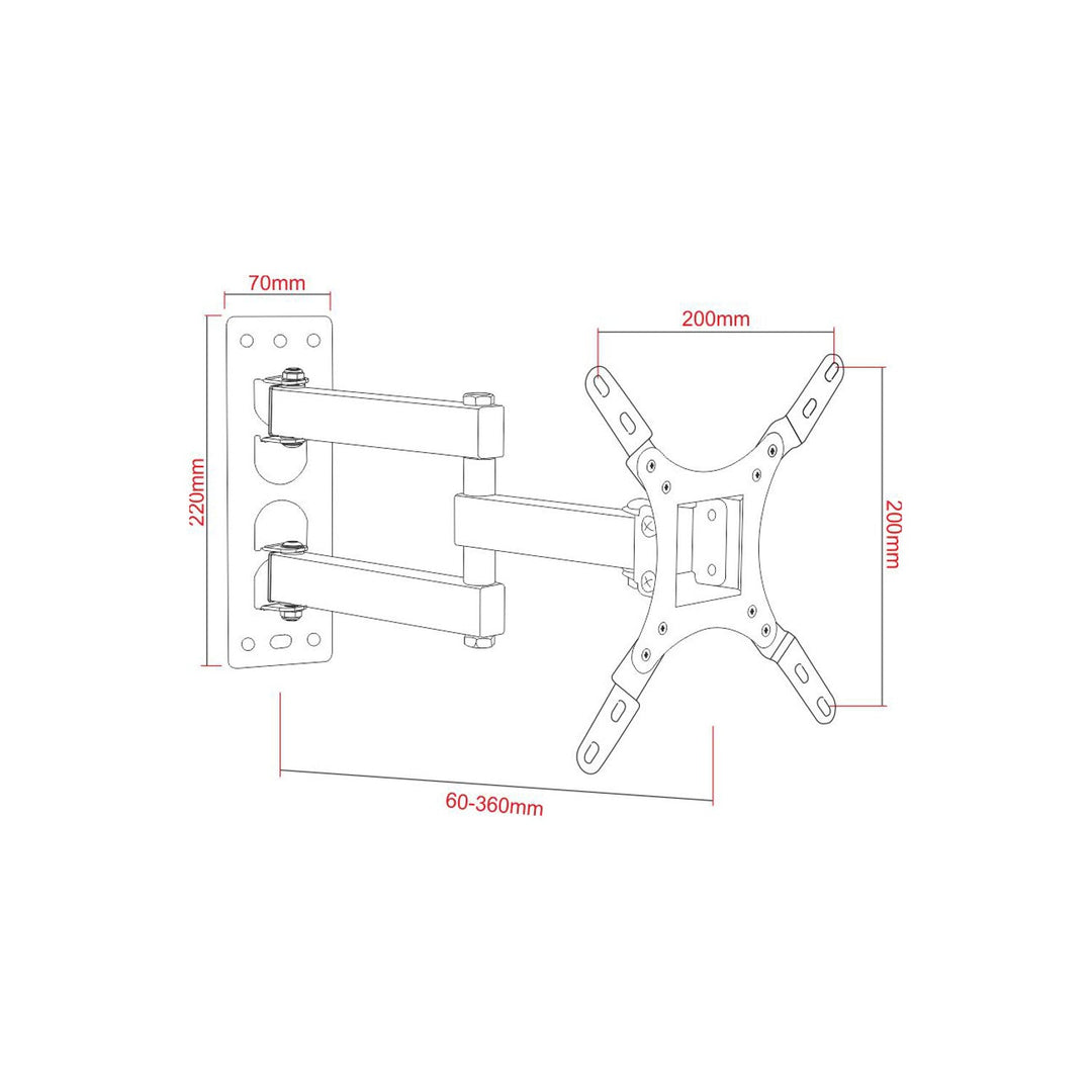 ART TV mount designed for screens from 17 to 42 inches, capable of supporting up to 25kg, featuring a stylish black finish and VESA 200x200 compatibility, model AR-57A.