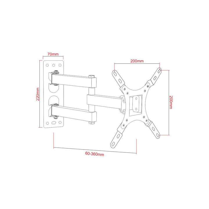 ART TV mount designed for screens from 17 to 42 inches, capable of supporting up to 25kg, featuring a stylish black finish and VESA 200x200 compatibility, model AR-57A.