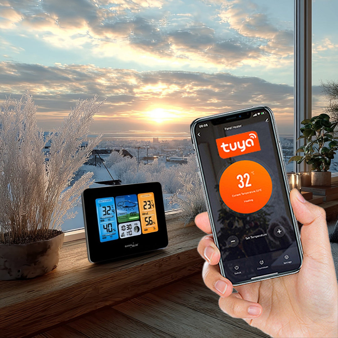 Wireless WiFi Weather Station Outdoor Sensor Calendar Barometer Tuya Smart App IPX4 (eu plug)