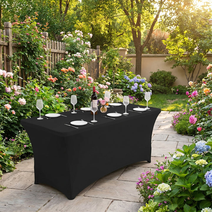GreenBlue GB372 Elastic Tablecloth Catering Table Cover Black, 180x75x74cm, Spandex
