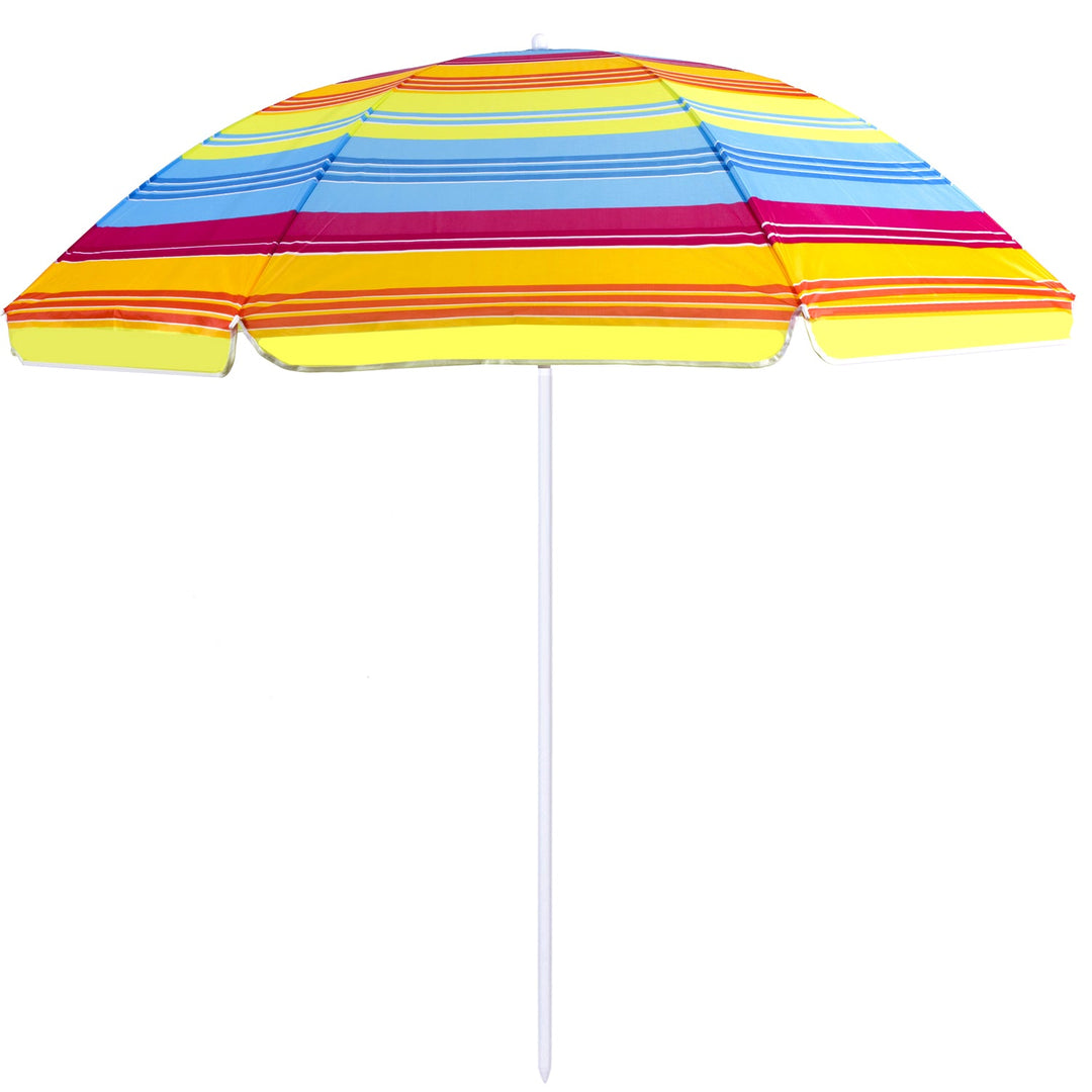 Beach Parasol Garden Patio Folding Tilting 200cm Adjustable SPF 50+ Sun Shade Wind Resistant Umbrella 200 cm