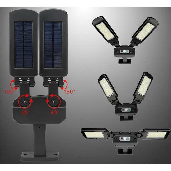 Maclean MCE447 Double Solar Wall Lamp with Motion and Dusk Sensor IP54 5W 2x 450 Lumens 6500K Two Light Sources Remote Control Outdoor Street Light