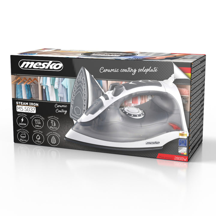 Mesko Steam Iron, 2800W, Ceramic Soleplate, MS 5037