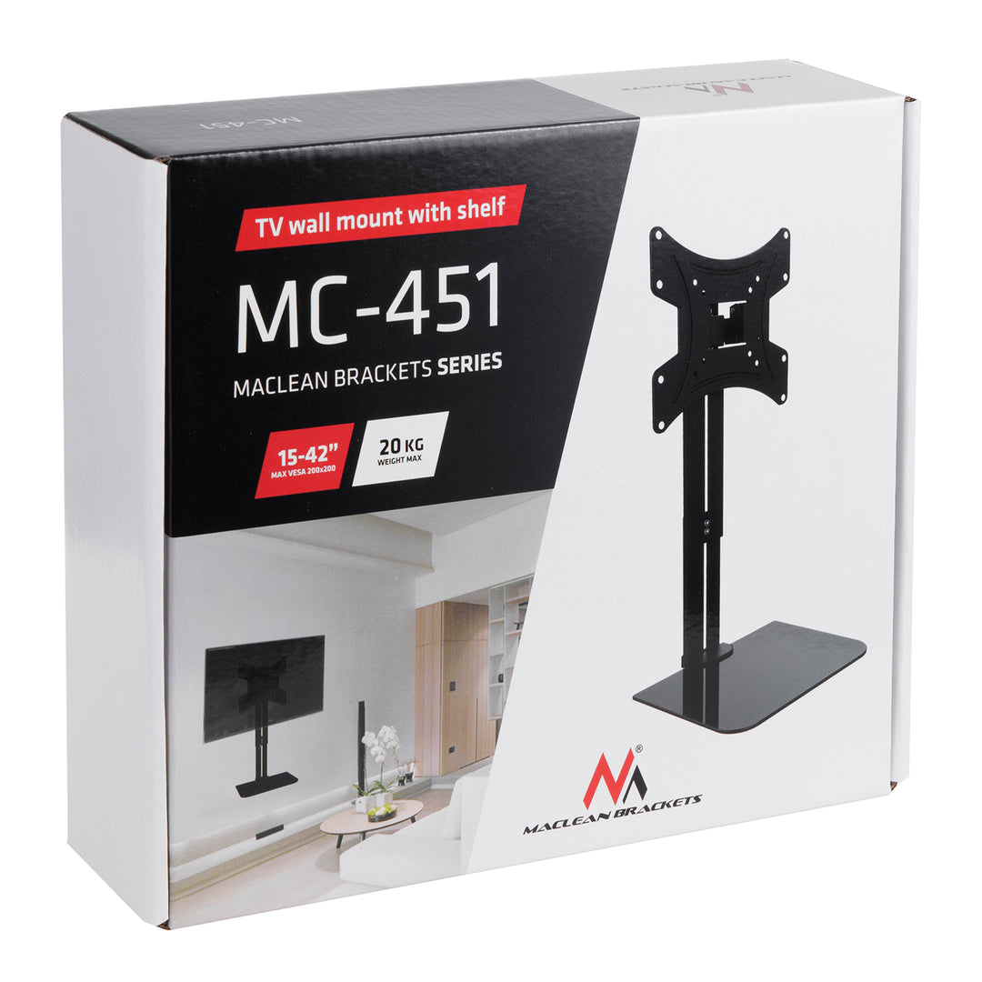 Wall mount for TV with Maclean shelf, max. 20 kg, max. VESA 200x200, for TVs 15-42", MC-451