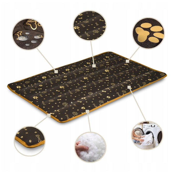 KingDog Prestige Dog Bed Dog Mat Durable Waterproof Dog Mattress with a Pattern of Golden Bones in Brown 120x80 cm