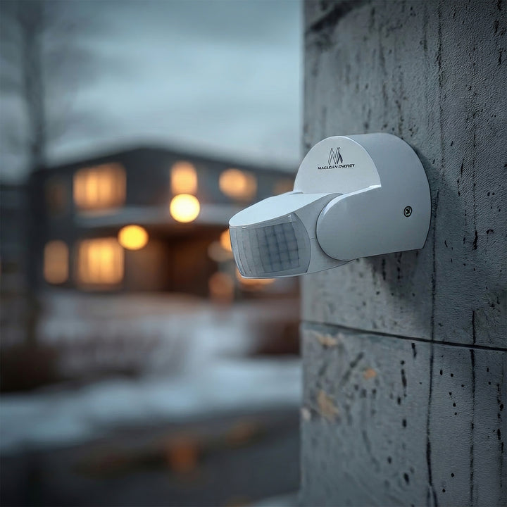 Maclean MCE468 W PIR Motion Sensor Infrared IP65 White Range 12m max load 600/1200W 180° Detection Angle