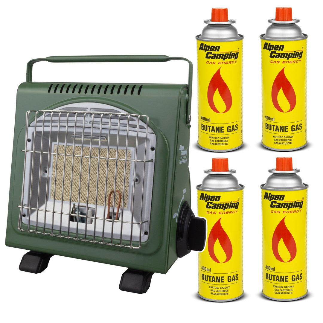 Alpen Camping Portable Gas Stove, 2-in-1 Stove/oven, Gas Consumption 108g/h, Piezo Ignition, IK1100 + 4 Cartridges