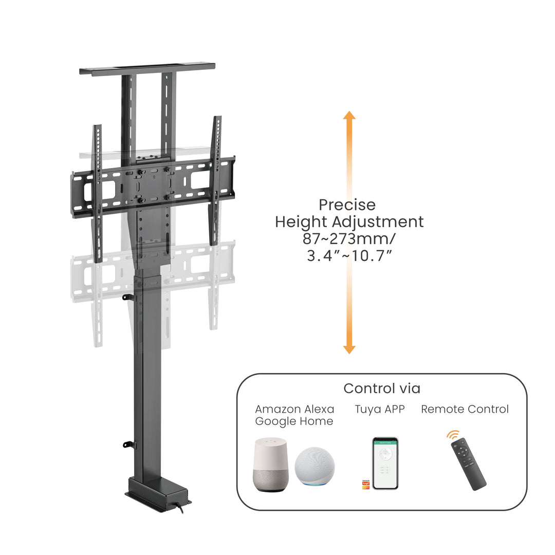 Maclean MC-866T Smart Motorized Electric TV Lift TUYA Mobile App Floor Mount Bracket Alexa Google Home 37''-80'' 60kg Cabinet VESA (EU plug)