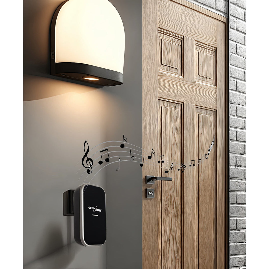 GreenBlue GB157 B Kinetic Battery-free Wireless Dorr Bell, Melodies, Black, Range up to 200m, IP44