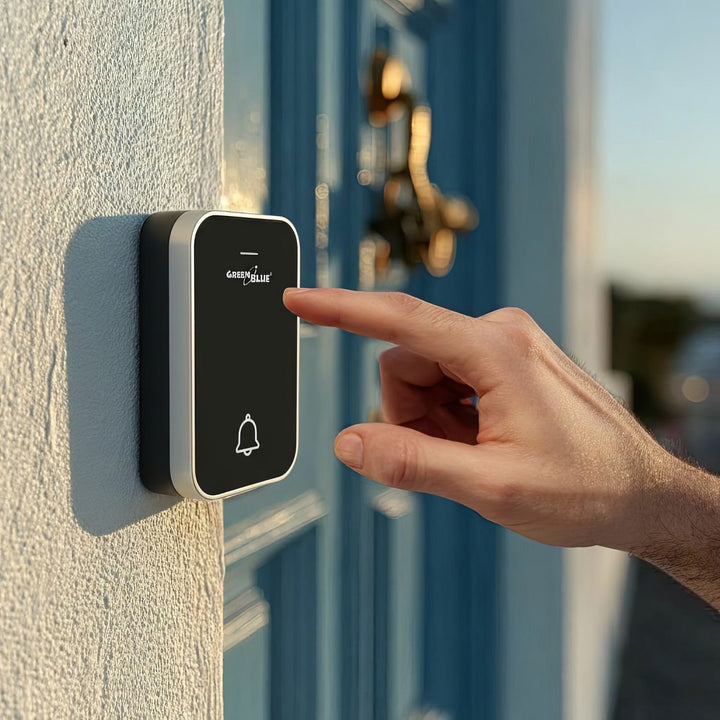 GreenBlue GB157 B Kinetic Battery-free Wireless Dorr Bell, Melodies, Black, Range up to 200m, IP44