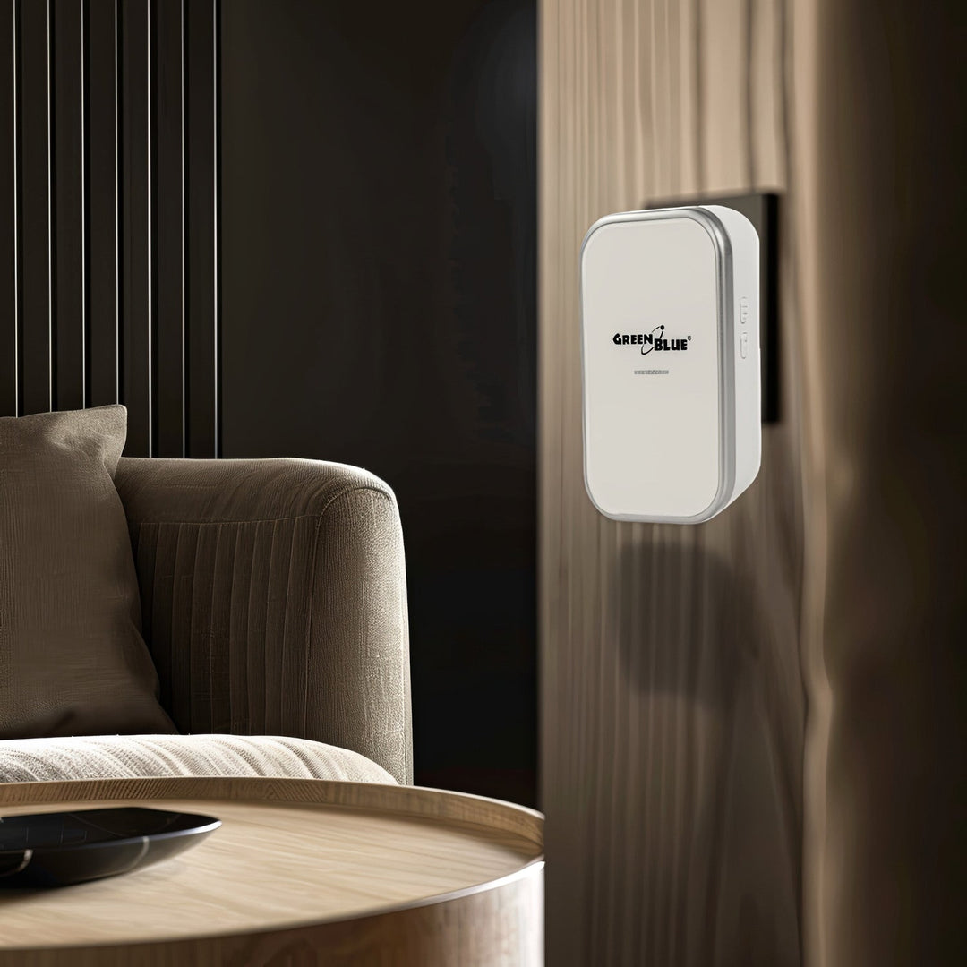 GreenBlue GB157 W Kinetic Battery-free Wireless Door Bell, Melodies, White, Range up to 200m, IP44