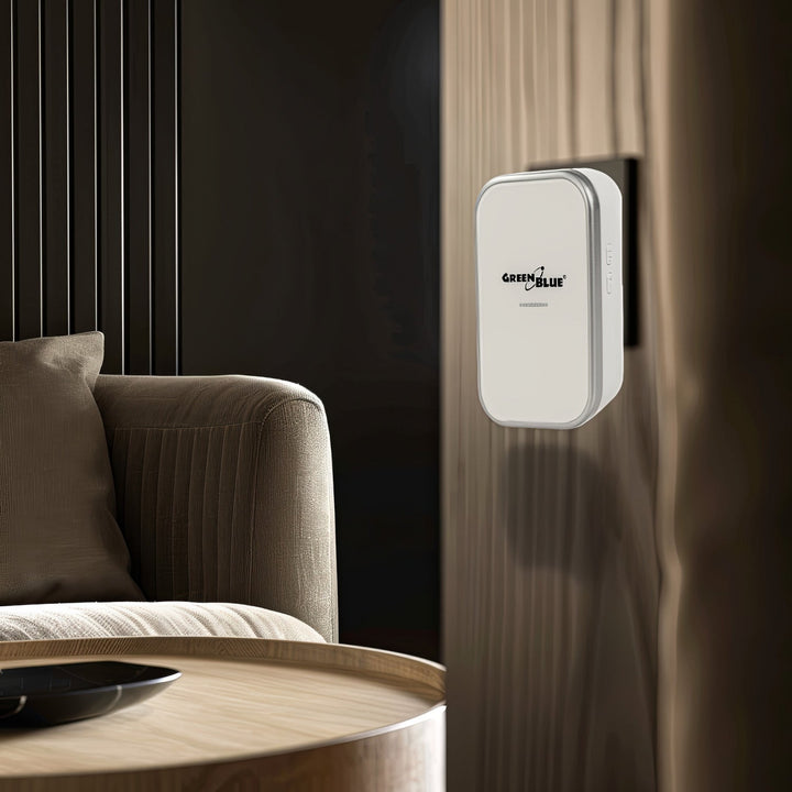 GreenBlue GB157 W Kinetic Battery-free Wireless Door Bell, Melodies, White, Range up to 200m, IP44