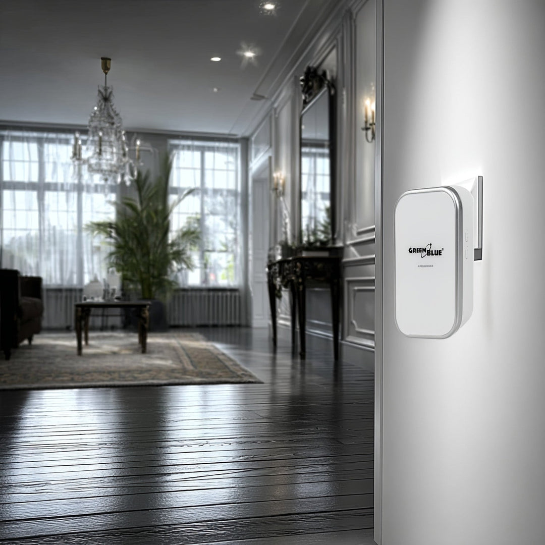 GreenBlue GB157 W Kinetic Battery-free Wireless Door Bell, Melodies, White, Range up to 200m, IP44