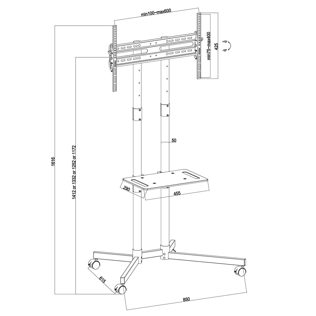 Maclean MC-951 TV Cart, Stand, Professional,32-70", on Casters, max. VESA 600x400, max. 40kg